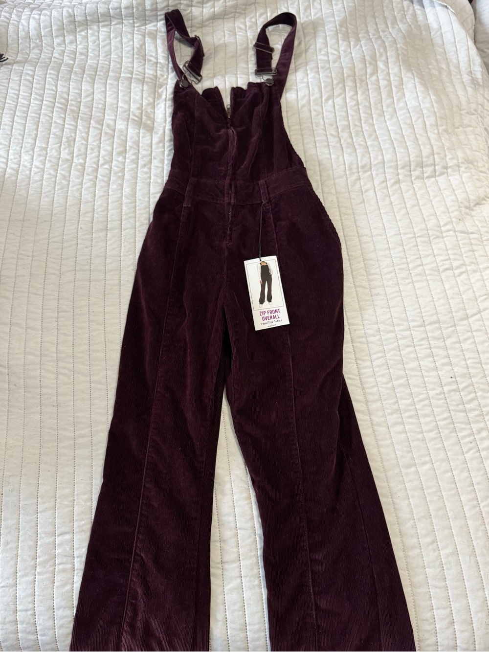 Vanilla Star Corduroy Zip-Front Overalls — Burgundy